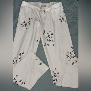 White Music Note Print Women's Pants